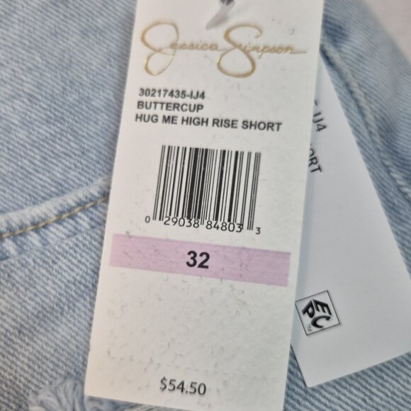 Jessica Simpson Hug Me Jean Shorts Buttercup Size 32 Frayed Button Fly Blue (55) - Picture 6 of 12